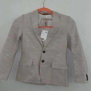 Kids H&M tan formal dress jacket button up collared long sleeve baby retro coat